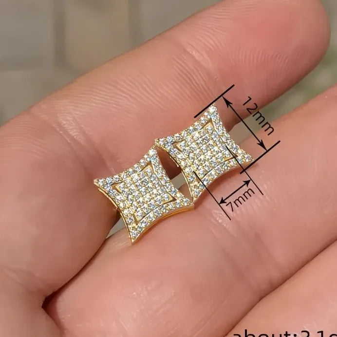 Geometric Cubic Zirconia Stud Earrings Gold Color Elegant Fashion Jewelry
