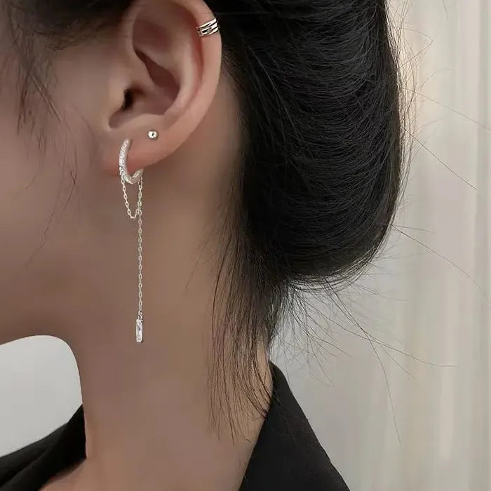 Silver Color Women's Dangle Earrings with Shiny CZ Stone Modern Fashion Jewelry Gift