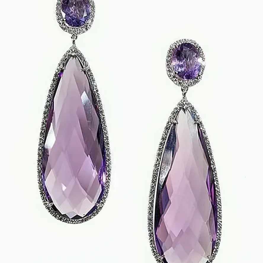 Pear Purple Cubic Zirconia Drop Earrings for Women Trendy Wedding Party Jewelry Gift