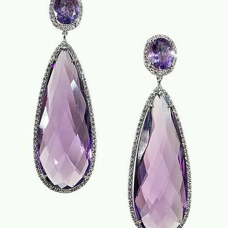 Purple Pear Geometric Cubic Zirconia Drop Earrings Brass Wedding Gift