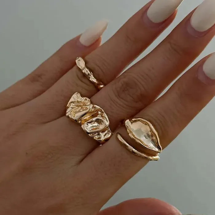 6Pcs Vintage Gold Starfish Sun Open Ring Set Punk Beach Jewelry