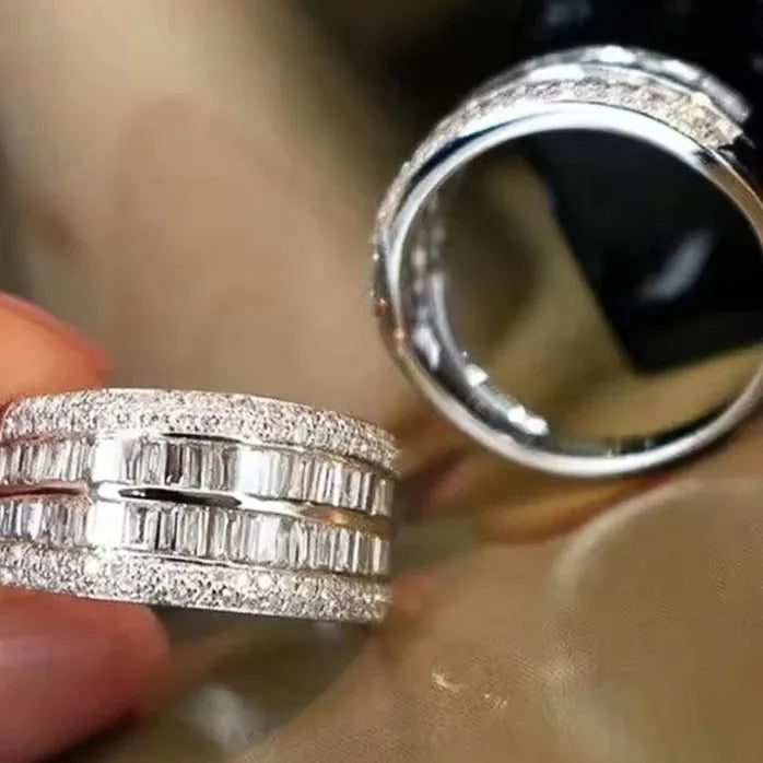 Elegant Female Engagement Ring with Cubic Zirconia Geometric Wedding Band