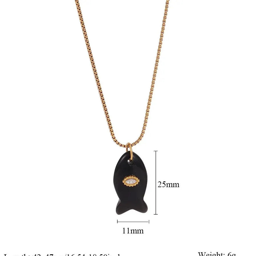 18K Gold Plated Stainless Steel Fish Pendant Necklace Opal Zircon Evil Eye Gift