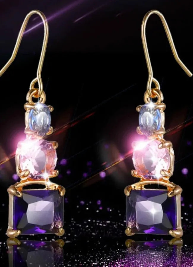 Women's Elegant Square Diamond Drop Earrings Zinc Alloy Wedding Jewelry