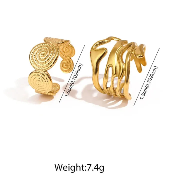 Stainless Steel Geometric Threaded Hip-Hop Ring Set for Women Jewelry Accessory
