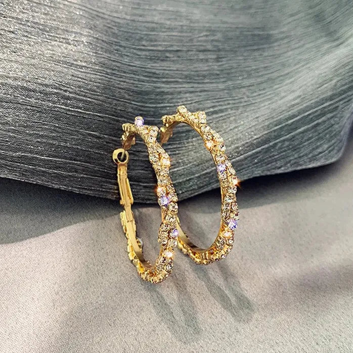 Copper Alloy Round Hoop Rhinestone Earrings for Women Statement Jewelry Gift