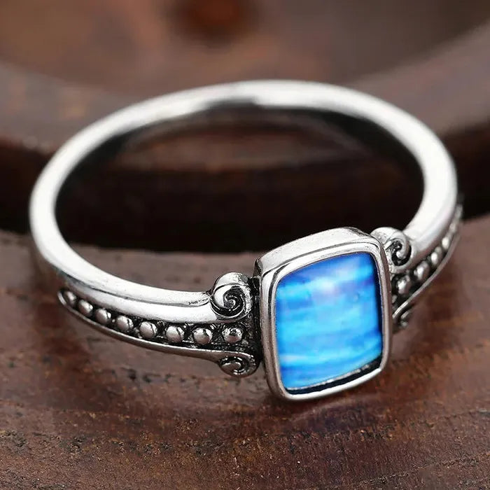 Retro Square Copper Ring with Gemstone Inlay Minimalist Women's Jewelry