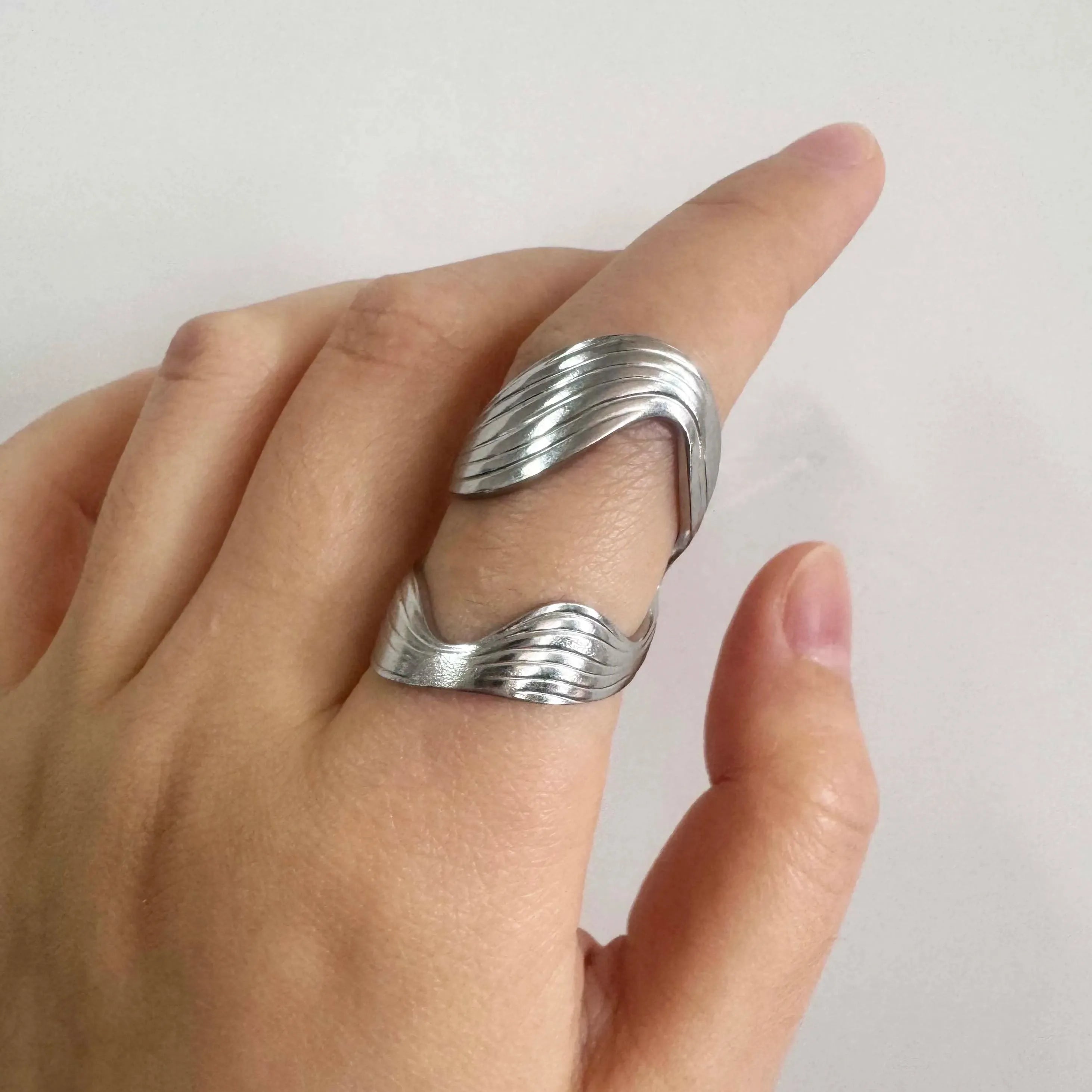 Adjustable Stainless Steel Starfish Multi-Layer Vintage Silver Ring for Women Men Jewelry