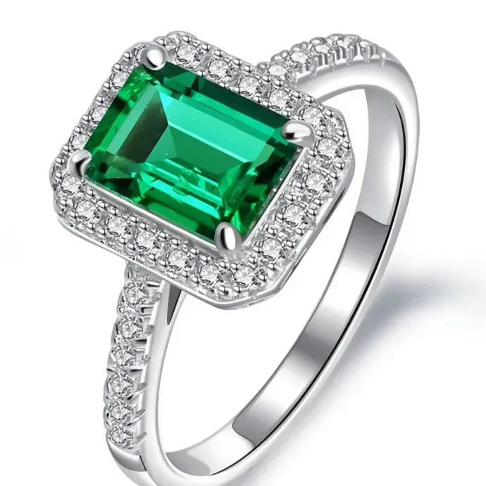 Luxury Green Cubic Zirconia Geometric Wedding Ring for Women Brass Bling