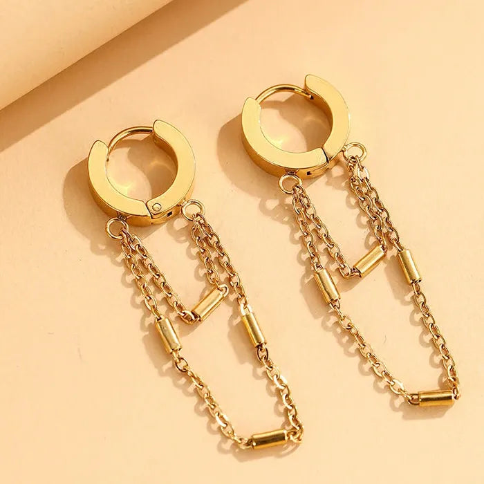 Stainless Steel Geometric Tassel Drop Earrings for Women Vintage Gift
