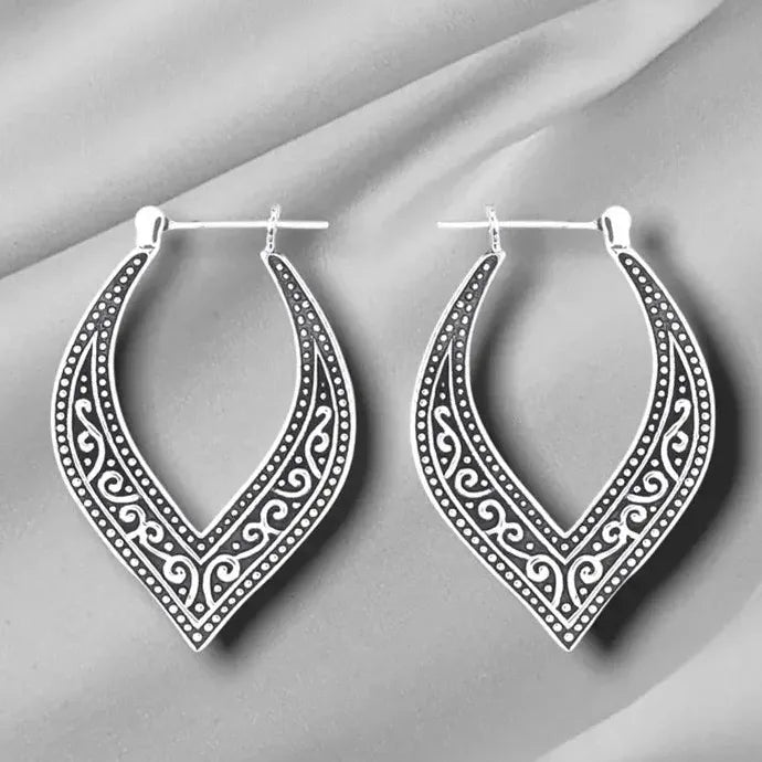 Vintage Silver Heart Drop Earrings for Women Zinc Alloy Textured Jewelry Gift