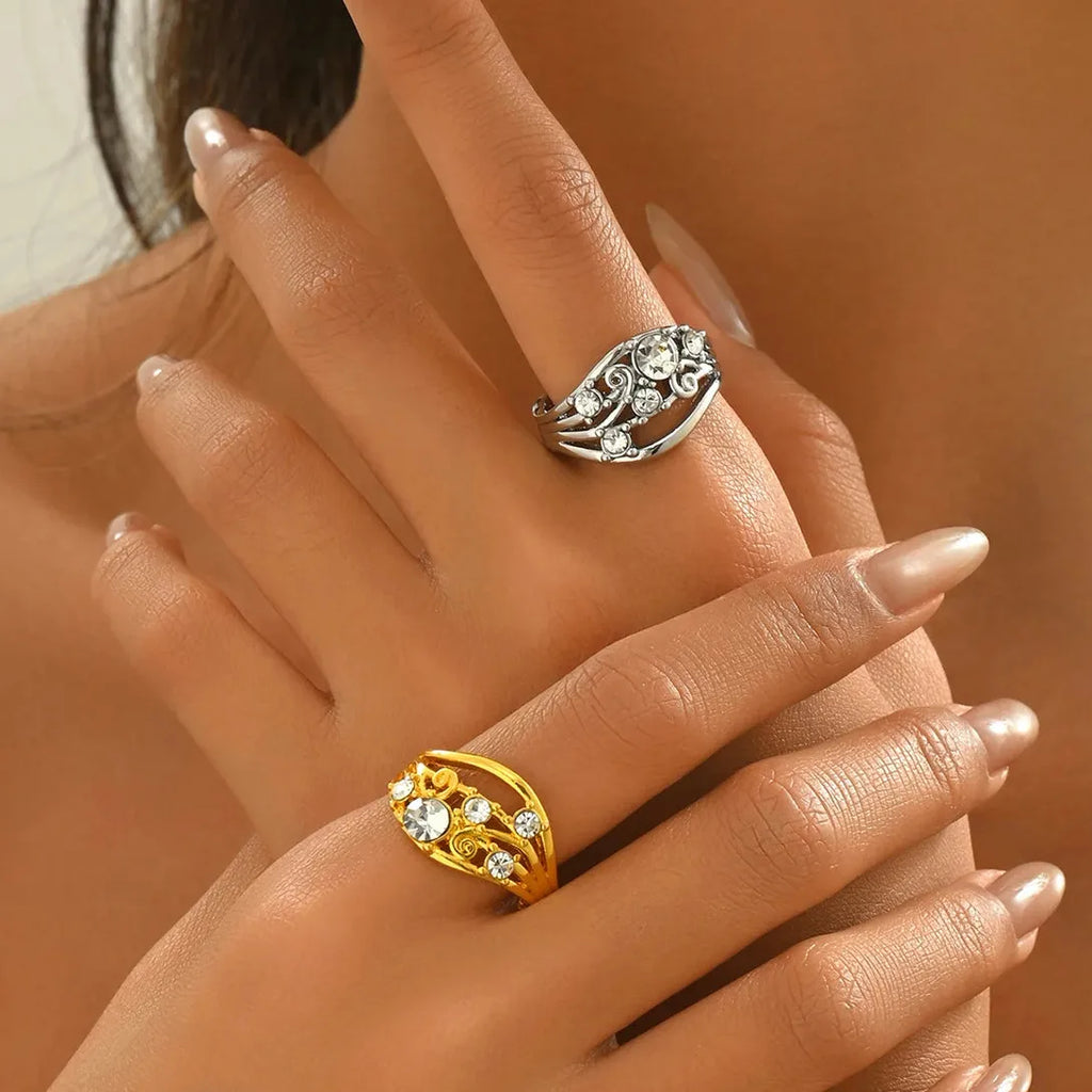 Silver Hollow Engagement Ring for Women Zinc Alloy Wedding Jewelry Gift