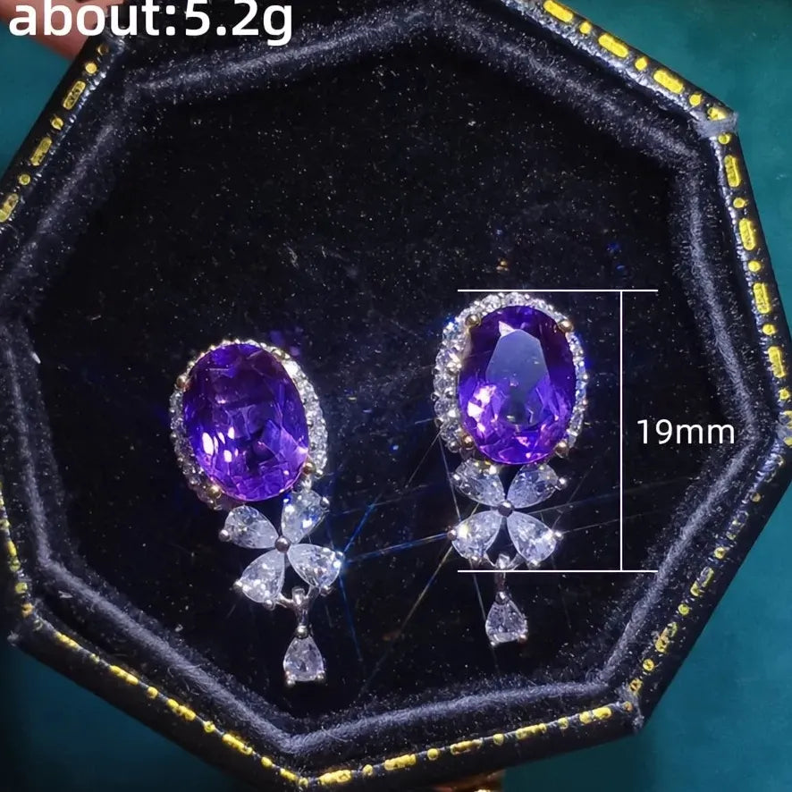 Purple Cubic Zirconia Geometric Dangle Earrings Copper Alloy Jewelry Gift