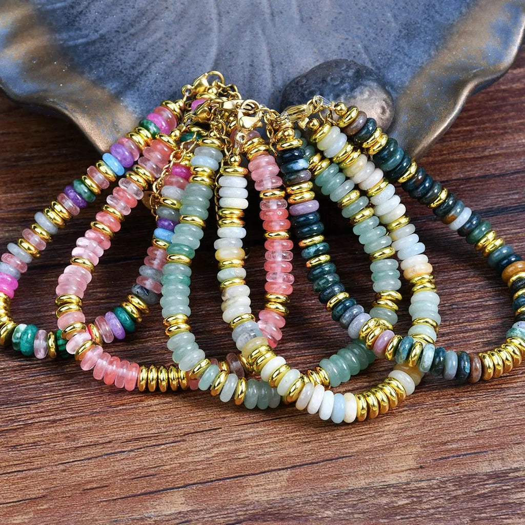 Boho Ethnic Handmade Turquoise Natural Stone Stainless Steel Women Bracelet