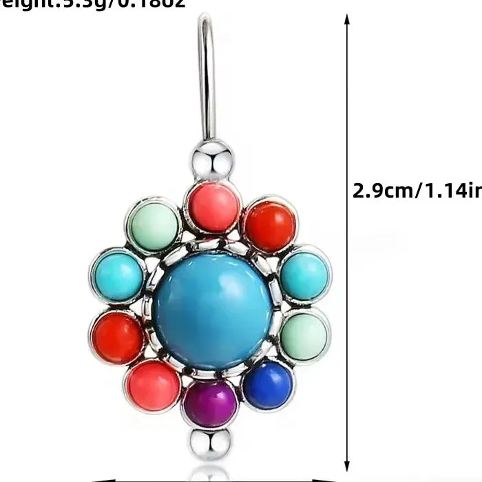 Vintage Sunflower Pendant Earrings Set with Multi-Colored Synthetic Gemstone for Women