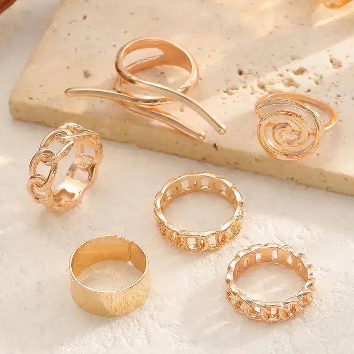 6Pcs Boho Irregular Open Metal Rings Unisex Jewelry Set Fashion Accessory