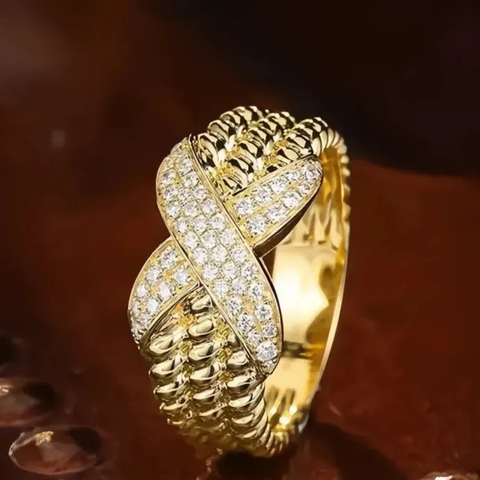 Gold Cross Ring Women Luxury CZ Wedding Fashion Party Jewelry Gift Brass