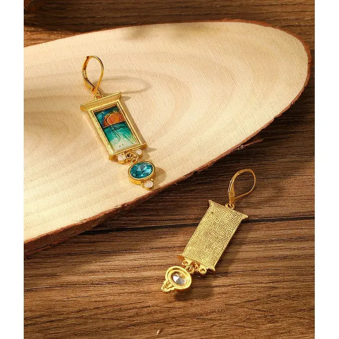 Vintage Gold Zinc Alloy Blue Gemstone Pendant Drop Earrings for Women Parties Engagements