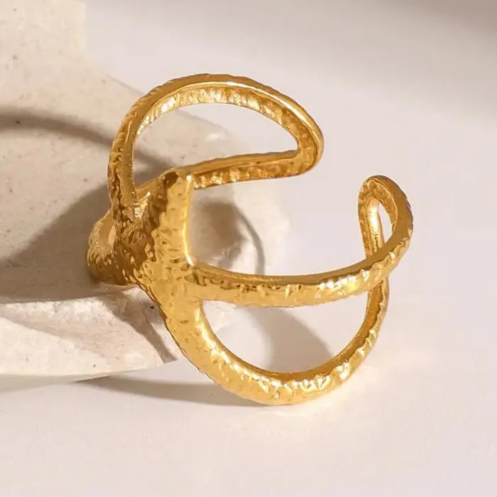 Gold Starfish Stainless Steel Open Ring Vintage Waterproof Jewelry Gift Women