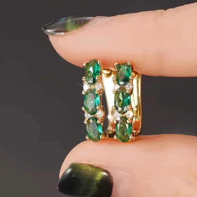 Women’s Geometric Green CZ Hoop Earrings Fashion Jewelry