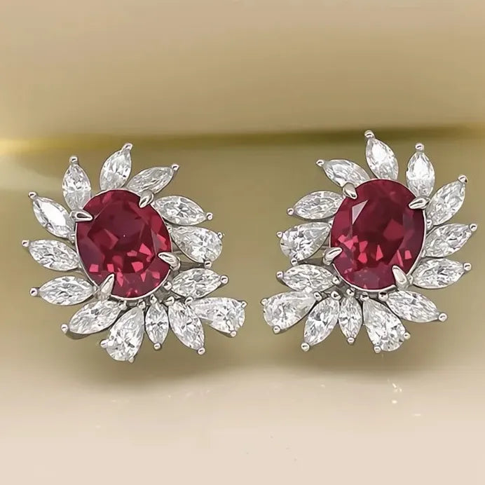 Silver Oval Cubic Zirconia Bridal Earrings Sparkling Wedding Jewelry
