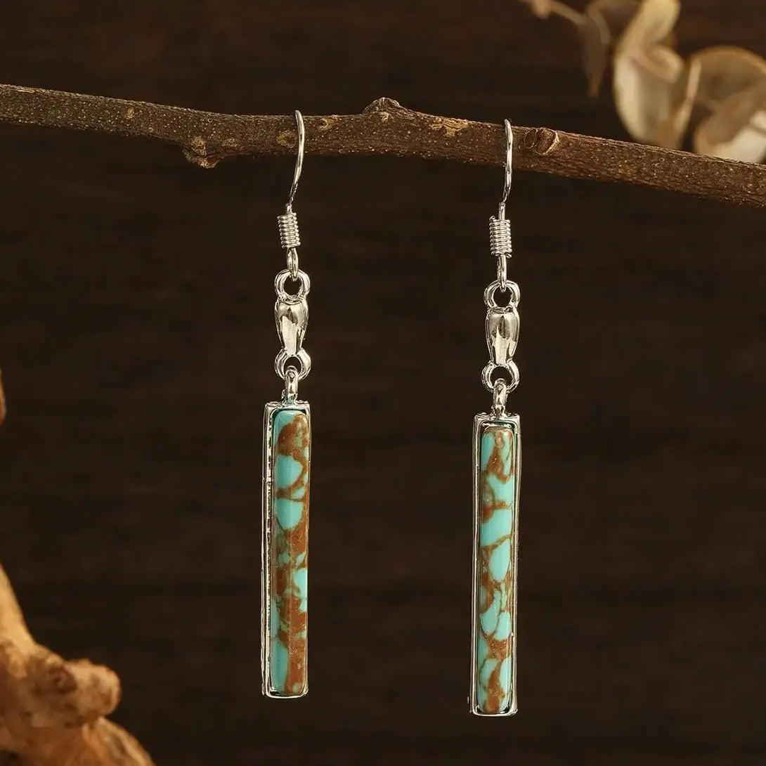Retro Bohemian Lapis Lazuli Earrings Zinc Alloy Drop Pendant Jewelry Women