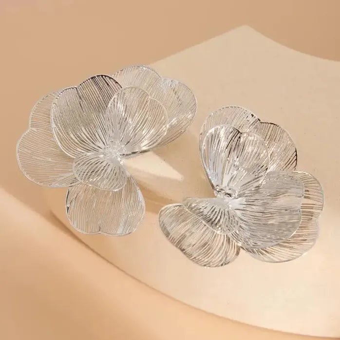 Elegant Multi Layer Metal Petal Flower Stud Earrings for Women Nature Jewelry
