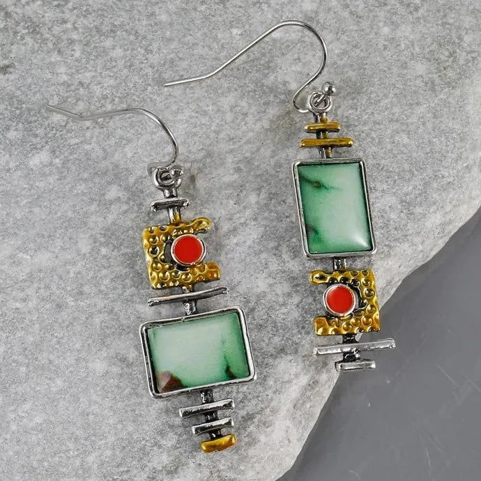 Geometric Green Stone Musical Symbol Drop Earrings Zinc Alloy for Women