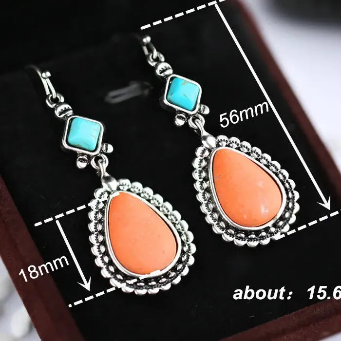 Retro Silver Water Drop Earrings Long Resin Zinc Alloy Women's Jewelry
