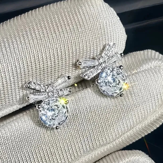Elegant Dainty Bow Cubic Zirconia Stud Earrings for Women Jewelry