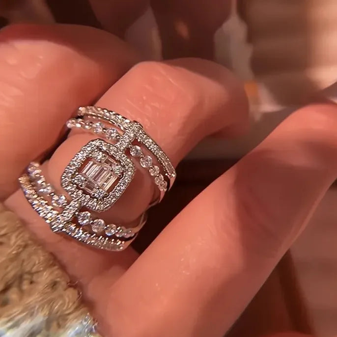 Brass Geometric Cubic Zirconia Wedding Cocktail Ring for Women
