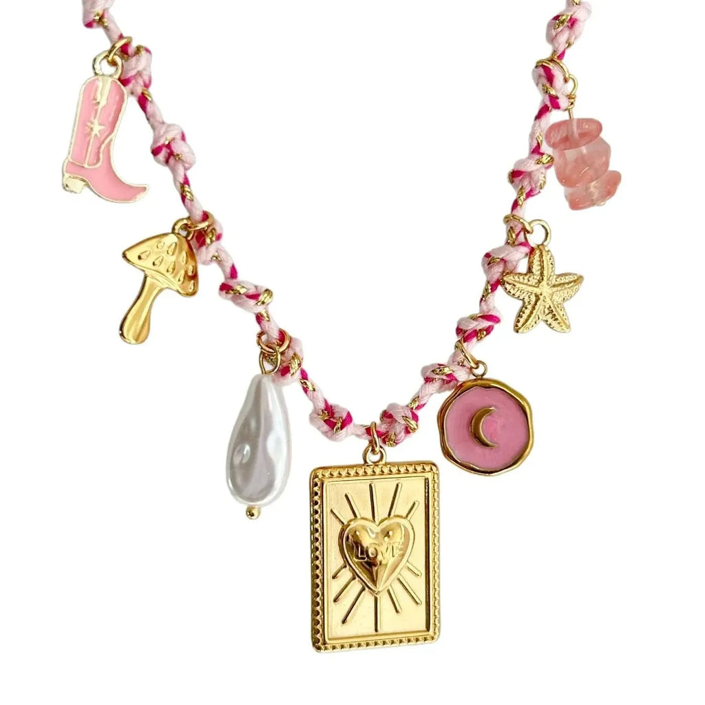 Stainless Steel Gold-Plated Starfish Turtle Knotting Rope Pendant Necklace