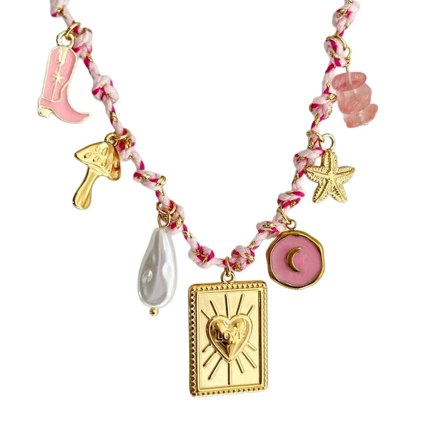 Stainless Steel Gold-Plated Starfish Turtle Knotting Rope Pendant Necklace