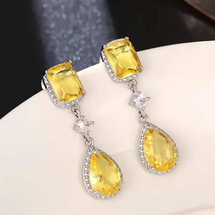 Fresh Pink Yellow Cubic Zirconia Dangle Earrings for Women Elegant Engagement Wedding Jewelry
