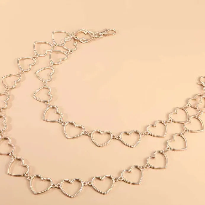 Zinc Alloy Heart Waist Chain Double Layer Hip Hop Trouser Belt Jewelry