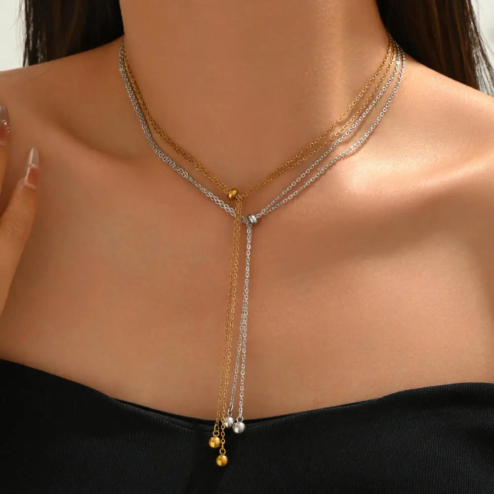 100cm Double Layered Round Ball Pendant Y-Shaped Necklace for Women Jewelry