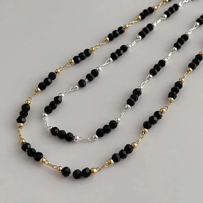 Vintage Black Crystal Glass Bead Chain Choker Necklace Women Handmade Jewelry