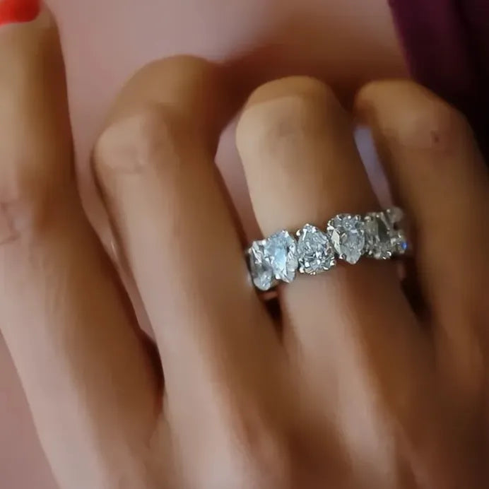 Pear Cubic Zirconia Geometric Wedding Band Ring for Women Engagement