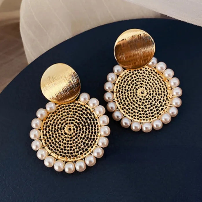 Pendientes de perlas redondas geométricas de cobre diseño personalidad 2021 mujer niña