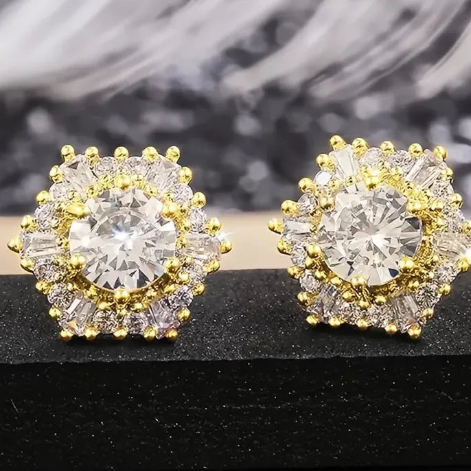 Hexagonal Cubic Zirconia Stud Earrings for Women Wedding Party Jewelry