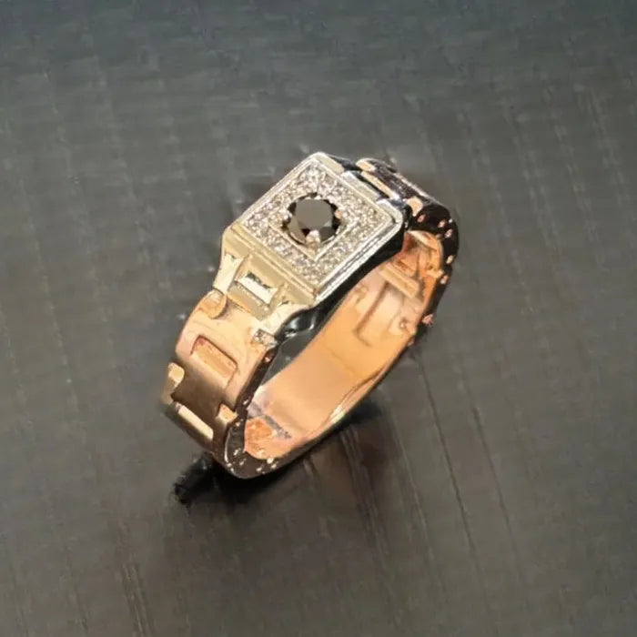 Men's Copper Ring with Blue Gemstone Inlay Square Design Engagement Wedding Gift