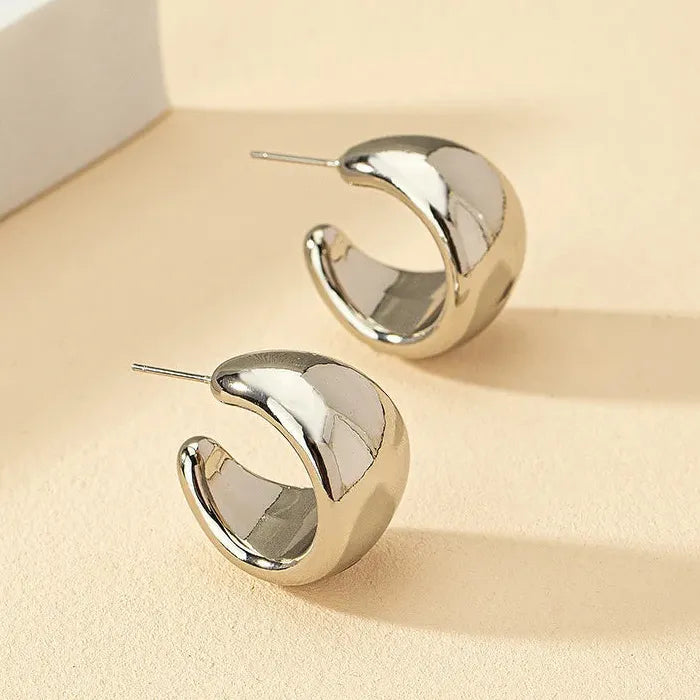 Thick Copper Punk C-Shaped Geometric Drop Hoop Earrings for Women