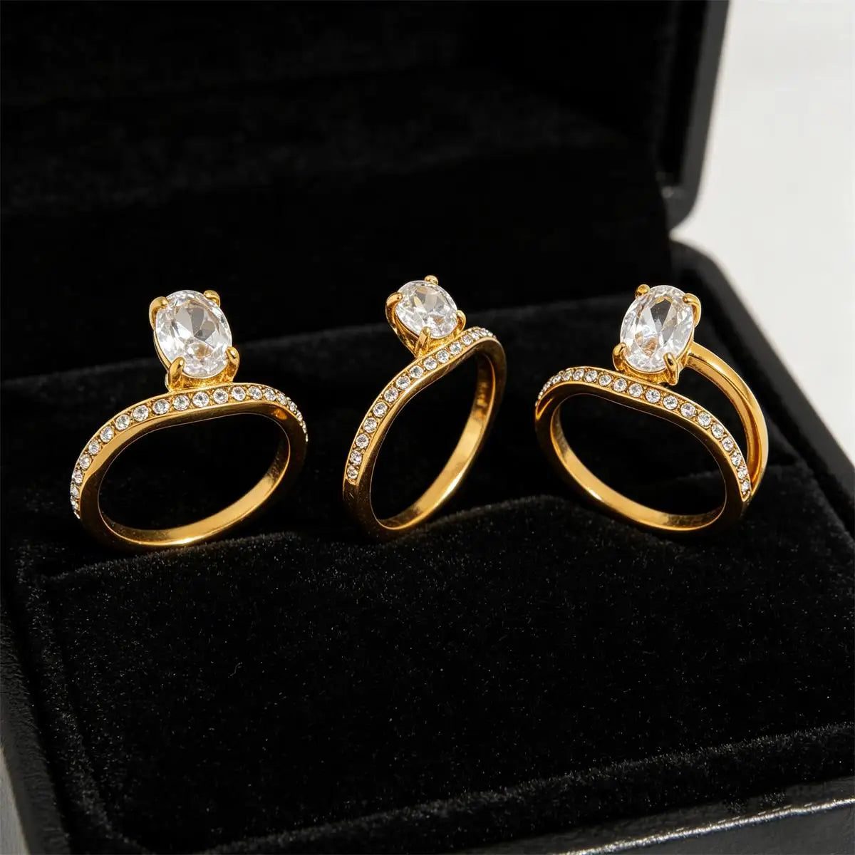 18K Gold Plated Oval Waterdrop CZ Zircon Geometric Wedding Ring for Women