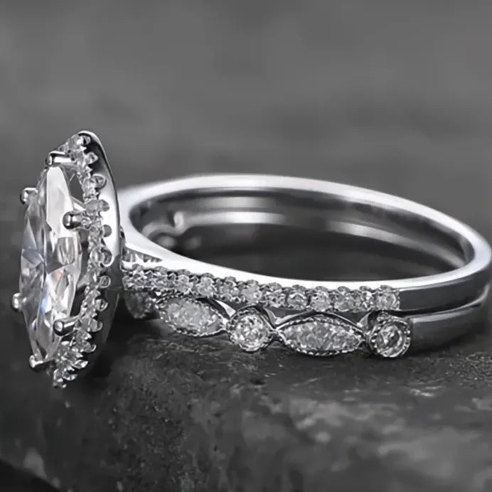 2Pcs Women’s Marquise Cubic Zirconia Wedding Party Rings Set Brass 2023
