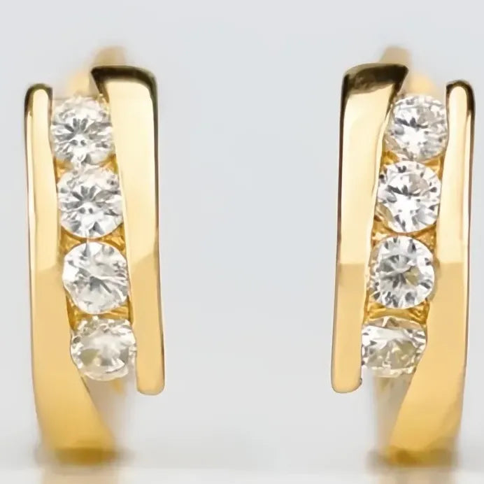 Gold Small Circle Hoop Earrings with Sparkling Cubic Zirconia for Women