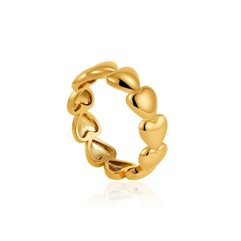 Women’s Stainless Steel Zircon Heart Dome Ring Waterproof Hypoallergenic Jewelry