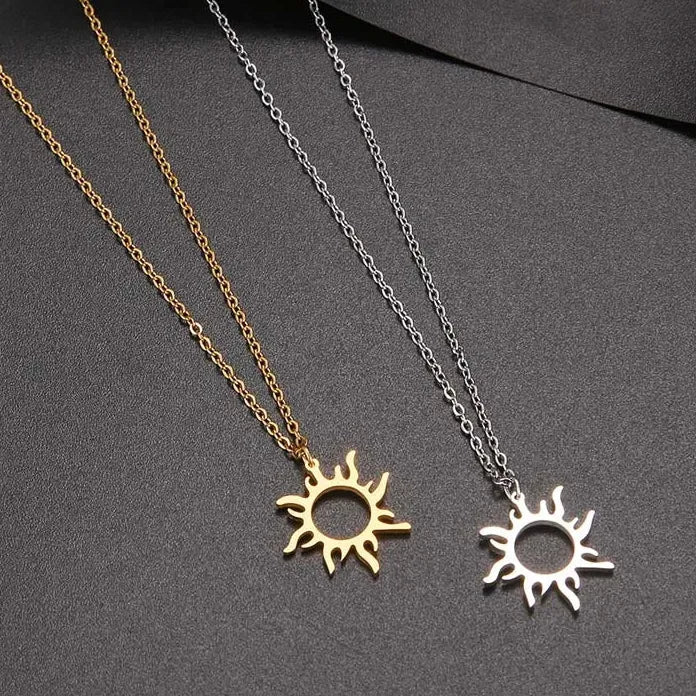 Vintage Silver Sun Moon Pendant Necklace Stainless Steel Unisex Jewelry Gift Charm