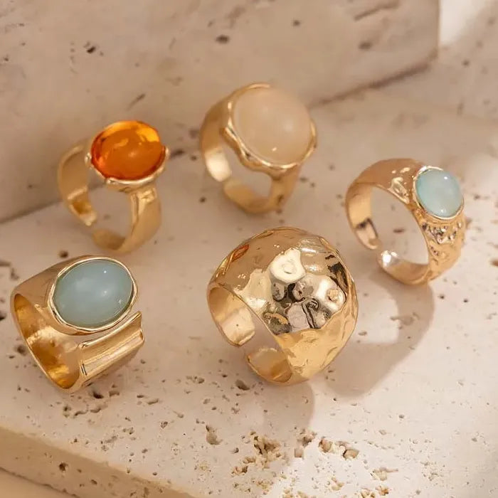5Pcs Vintage Gold Adjustable Irregular Rings Set for Women Fashion Jewelry