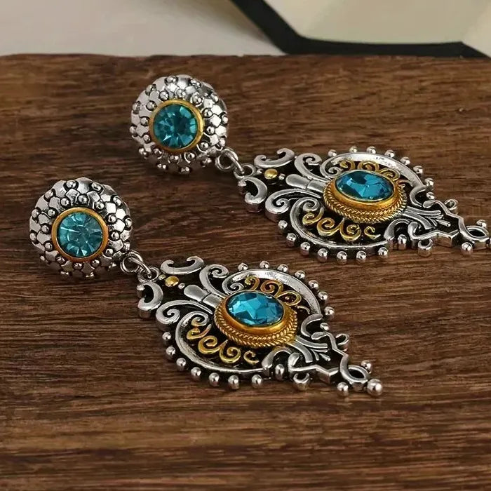 Retro Silver Drop Earrings for Women Long Glass Zinc Alloy Jewelry Hot Sale