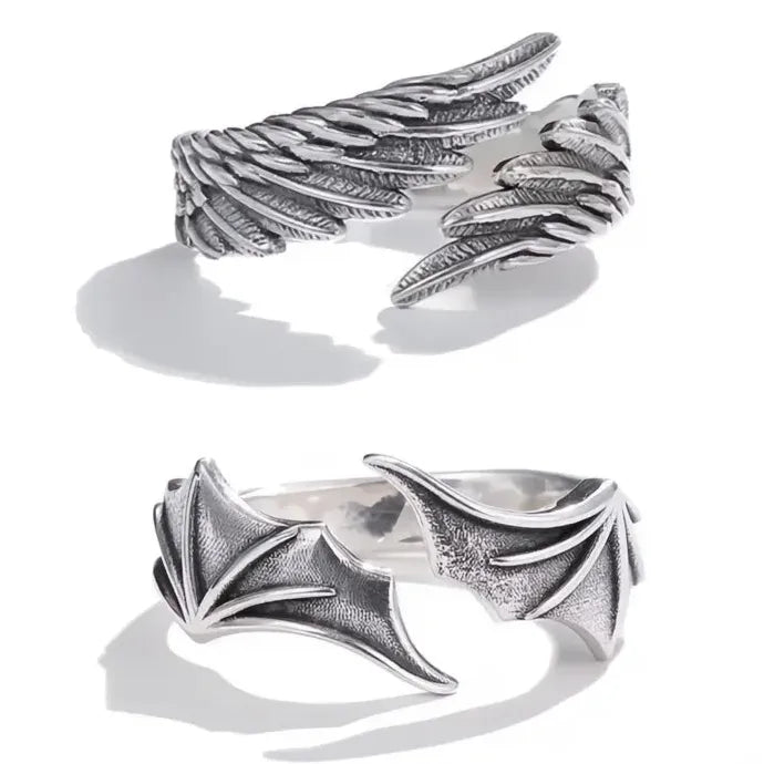 Vintage Angel Wing Demon Eye Adjustable Silver Zinc Alloy Couples Rings
